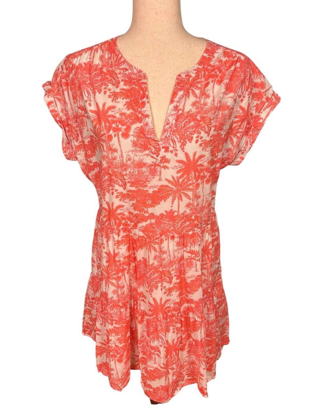 VINEYARD VINES Printed Tiered Cover Up Dress Small Coral Tropical Toile Resort‎